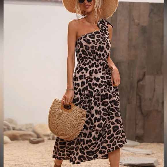 Leopard Print One Shoulder Ruffle Hem Dress - Picture 5 of 6